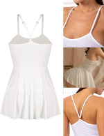 Women Mini Dress Spaghetti Strap Bodycon Cami Dress Sleeveless Pleated Skirt Summer Party Club Short Dress