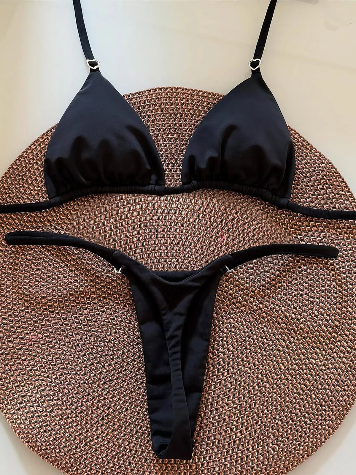 Sexy Black Micro Bikini Set 2026 Women Metal Hearter Halter Push Up Bra Triangle Swimsuit Summer Bathing Suit Holiday Swimwear