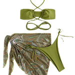 2023 3 Pieces Set Swimwear Women Sexy Lace Up Micro Bikini Set With Skirt Female Print Low Wais Swimsuit Beachwear Bathing Suit