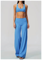 Summer 2 Piece Yoga Sets Women Tight Back Cross Sports Bra High Waist Peach Hip Wide Leg Pants Gym Running Fitness Workout Suits