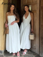 Foridol Summer Spring White Cotton Women's Dress Backless Halter Midi Party Dresses Elegant Vinatge A-line Vestidos 2025 New In