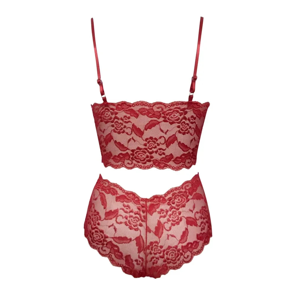 2026 New Floral Thin Lace Lingerie Set Women Triangle Cup Bralette Adjustable Strap Printed Intimate Underwear Suit
