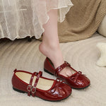 Women Bow Mary Jane Flats Double Strap Buckle Round Toe Patent Leather Sweet Retro Ballet Dress Shoes Multi‑color