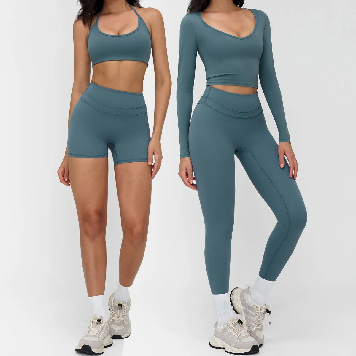 2 Pieces Sportswear Women Yoga Set Gym Clothes Fitness Set Outfit Outdoor Long-Sleeved Shirt Tracksuits Sports Bra Gym Leggings