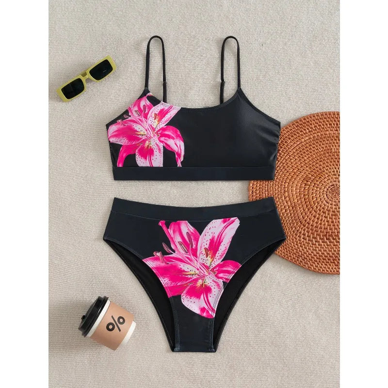 New Spiral Pit Strip U-Shaped High-Waisted Bikini Sexy Swimsuit Swimsuit Women Lightweight Fashion Classic Versatile Simple