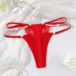 Women Red Lace Thong G-string With Shiny Rhinestone Straps Low Rise Mesh Panties Lingerie For Nightwear Ladies Sexy Underwear