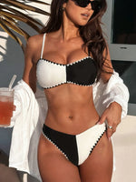 Sexy Black White Contrast Bikini Set 2026 Women Diamond Grid Pattern Push Up Bra High Waist Swimsuit Beach Bathing Suit Swimwear