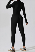 Half zip integrated long yoga jumpsuit solid color sexy long sleeved integrated sportswear for women