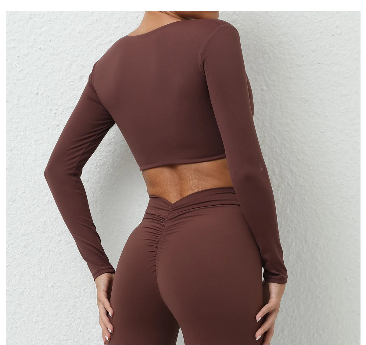 Long Sleeve Gym Crop Tops for Women Twist Deep V Workout Quick Dry Padded Sports Fitness Yoga T-Shirt
