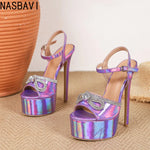 Elegant Purple Bow Design 16cm Sexy Model Ultra-high Heels Fashion Open Toe Sandals Women's Gladiator Night Club Dance Shoes 42