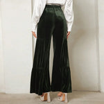 Autumn Winter Velvet Wide-Leg Pants Elegant Ruffled High-Waisted Straight-Leg Pants for Lady Casual Commuter Loose-Fit Trousers