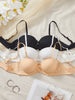 3PCS Removable Straps Women Bras Floral Lace Spliced Push Up Bra Thin Demi Cup Solid Invisible Underwear