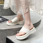 Women's Thick Heel Sandals Summer New StyleTrendy Toe Covering Flat Sandals Simple Design Rubber Sole