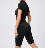 Women's One-Piece Suit Zipper Short Sleeve Gym Push Up Workout Clothes Fitness Short Bodysuit Sportswear Jumpsuits