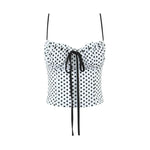 Sweet Girly Plaid Polka Dot Print With Drawstring Tie For Vacations Red Gingham With Bow Scallop Trim Fitted Bustier Style X6P8
