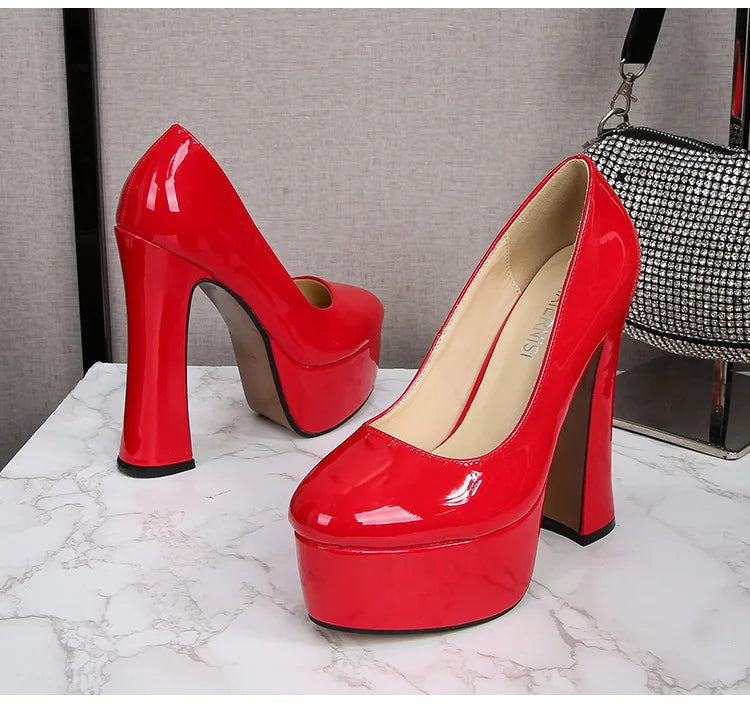 2022 New Model Catwalk Show 14CM High Heels Women's Banquet Party Round Toe Wear Single Shoes Large Size Women's Shoes 35-46