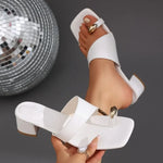 Female Chunky Heel Slippers Summer Fashion Square Head Shoes Lightweight Non-slip Square Head Open Toe Solid Color Sandals