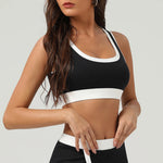 Women Contrast Color Elastic Fitness Gym Training Yoga Padded Top Clothes Casual Outdoor Workout Sport Bra