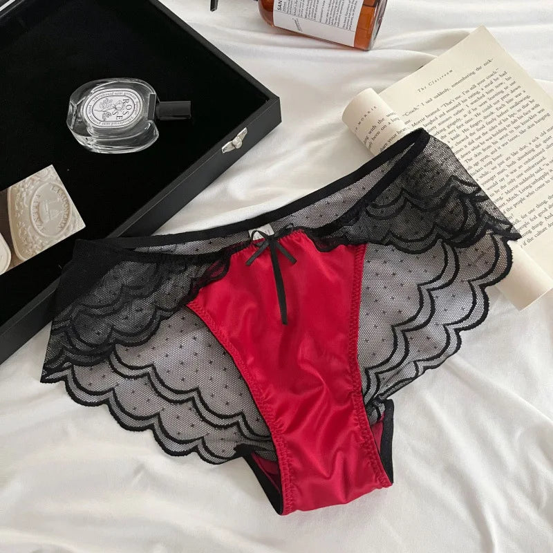 French luxury satin lace panties pure lust sexy mid-waist women's briefs store owner's own reserve