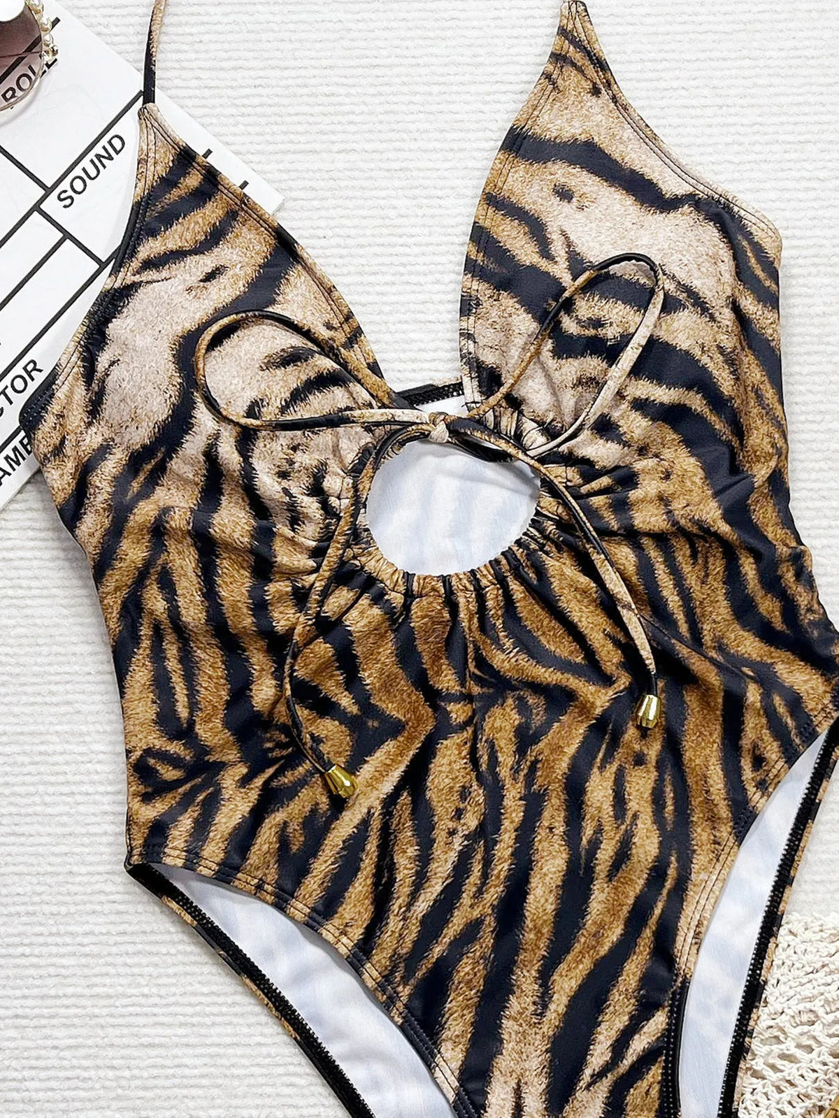 DEKA Women Hollow One Piece Swimsuits Leopard Print Bikini Wear For Bow Tie Bathing Suit Swimwears