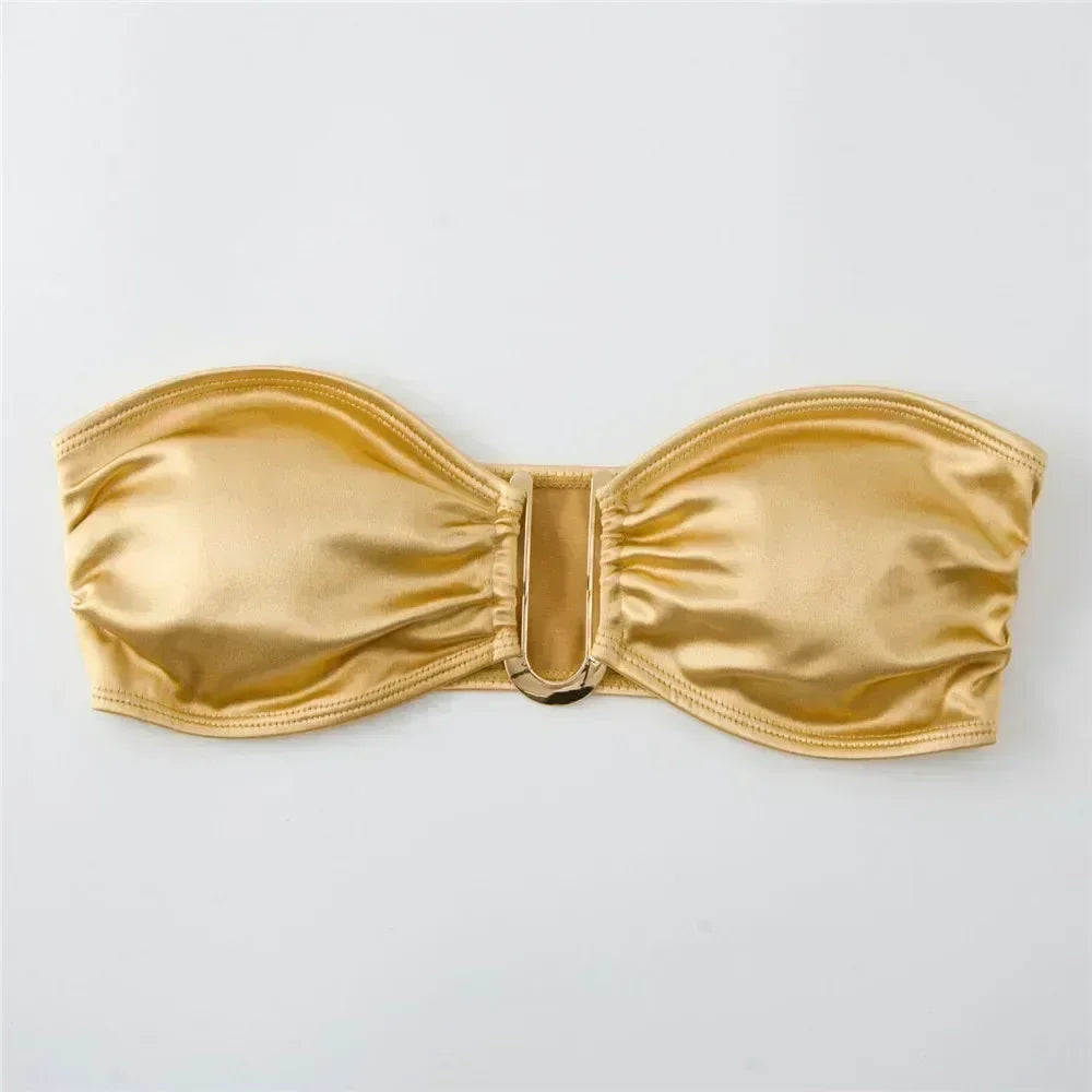 Sexy U Shaped Bandeau Bikinis Sets Mujer Strapless Swimwear Women Gold Swimsuit Bathing Suit Biquinis Brazilian Bikini Swim 2026
