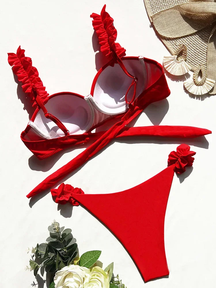 Push Up Ruffled Bikinis Underwired Bra Cup Bikini 2026 Women Swimsuit Female Swimwear Two Pieces Bikini Set Bathing Suit Swim