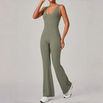 Women's Seamless Yoga Jumpsuits Sports Fitness Sleeveless Hip-lifting Flared One-piece Workout Gym Training Slim Fit Bodysuits