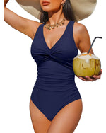 S - XXL Twist Front V Neck Female Swimwear One Piece Swimsuit Women Slim Monokini Backless Bathing Suit Swim Beachwear Bodysuit