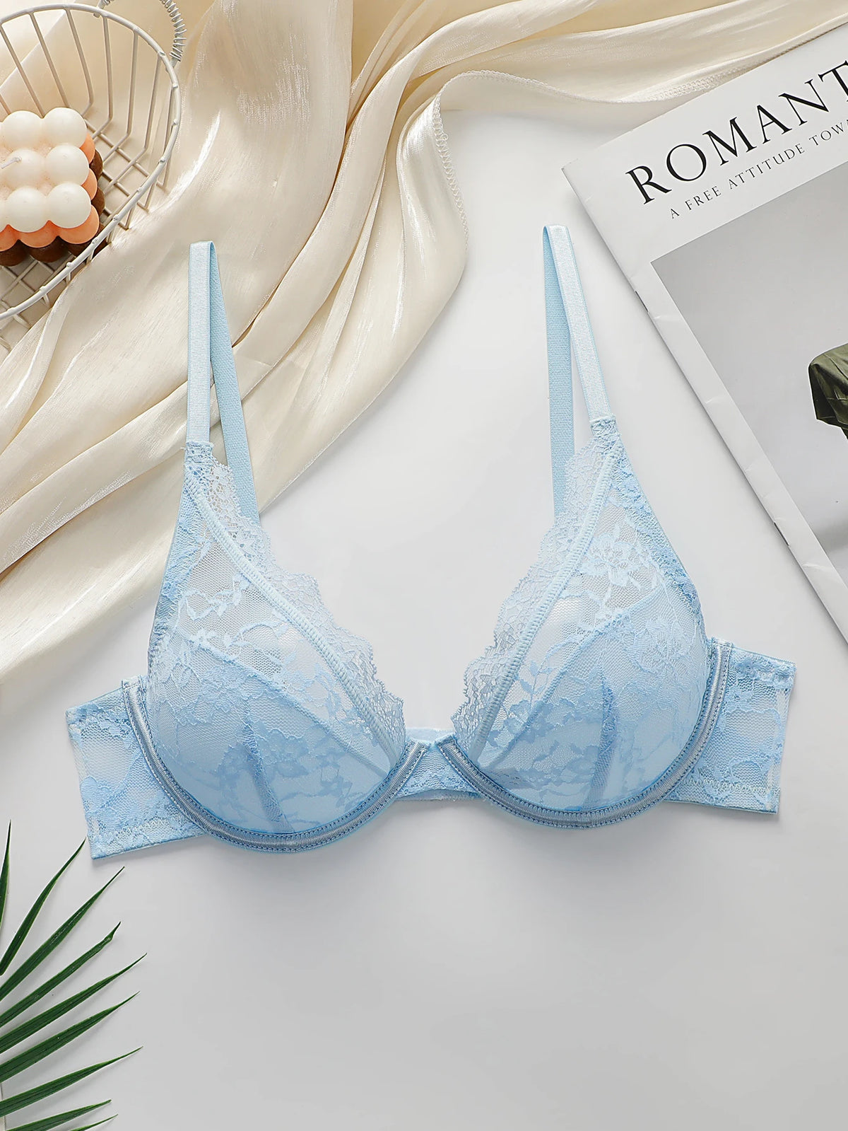 Lace Bralette Push Up Bras for Women blue Lace Underwear Women's steel ring Bra Solid Color Sexy Lingerie Backless Bra MR2635