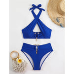 2026 Halter Cut Out High Waist Bikini Female Swimsuit Women Swimwear Two-pieces Bikini set Padded Bather Bathing Suit Swim V6256