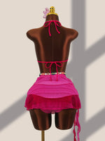 Vintage Hot Pink Gradient Bikini Set 2026 Women Push Up Bra Holiday Mesh Pleate Cover Up 3 Piece Swimsuit Bathing Suit Swimwear
