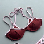Halter Splicing Bikini Female Swimsuit Women Swimwear Two-pieces Bikini Set Underwired Strappy Bather Bathing Suit Swim V8173