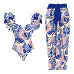 2025 New 2-Piece Shoulder Ruffle Swimsuit With Cover Up Sexy Women Swimwear Push Up Biquini Bathsuit Bodysuit Beachwear Dress