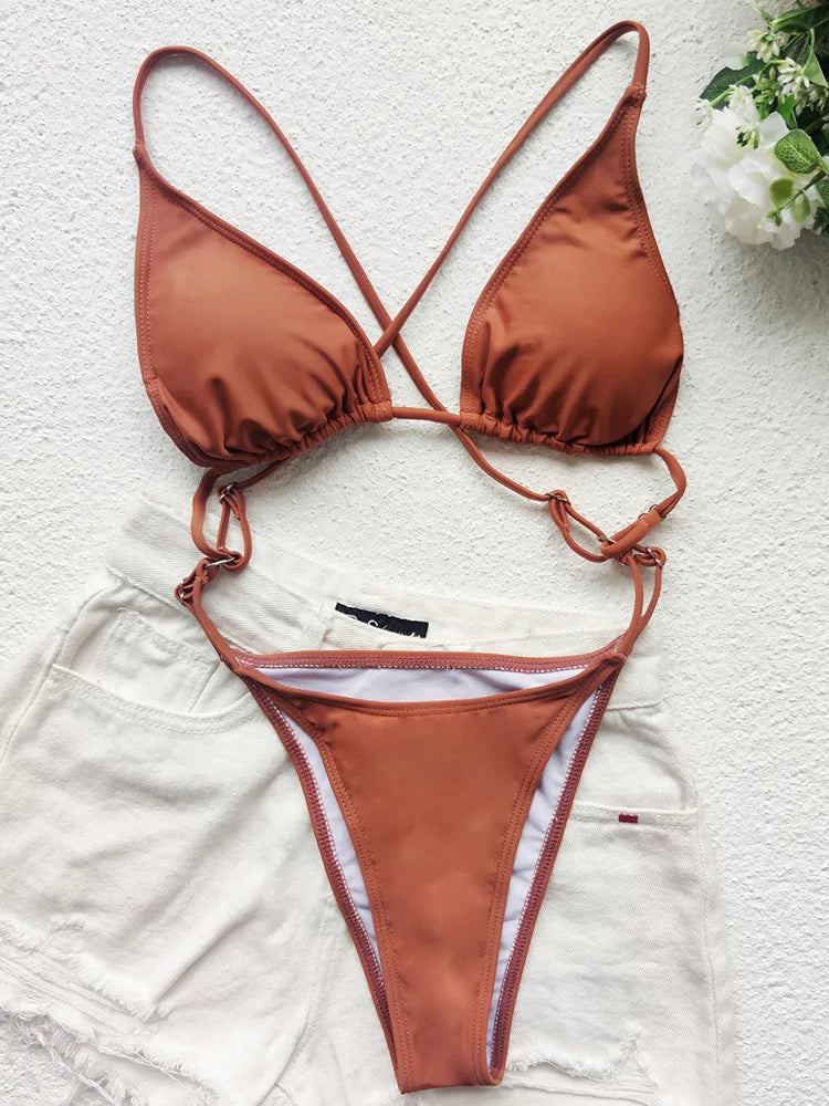 Sexy Extreme Mini Micro String Women Swimwear One Piece Swimsuit Female Cross Backless Monokini High Cut Bathing Suit Swim Lady