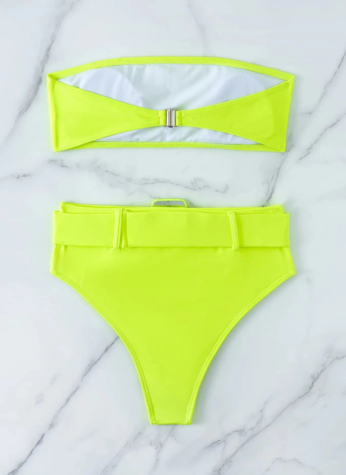 Neon Yellow High Waist Bikini 2024 New Belt Women Sexy Two Piece Swimsuit Push Up Swimwear Female Bathing Suit Summer Beachwear