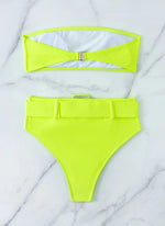 Neon Yellow High Waist Bikini 2024 New Belt Women Sexy Two Piece Swimsuit Push Up Swimwear Female Bathing Suit Summer Beachwear
