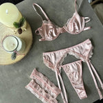 Toucheart 4PCS Patchwork Sexy Interesting Underwear Thong Set Slim Backless Lace Up Hollow OutFloral Mesh Sexy Underwear Set