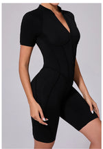 Summer Zipper Workout Jumpsuit Sports Overalls Women Running Fitness Short Sleeve Yoga Bodysuit
