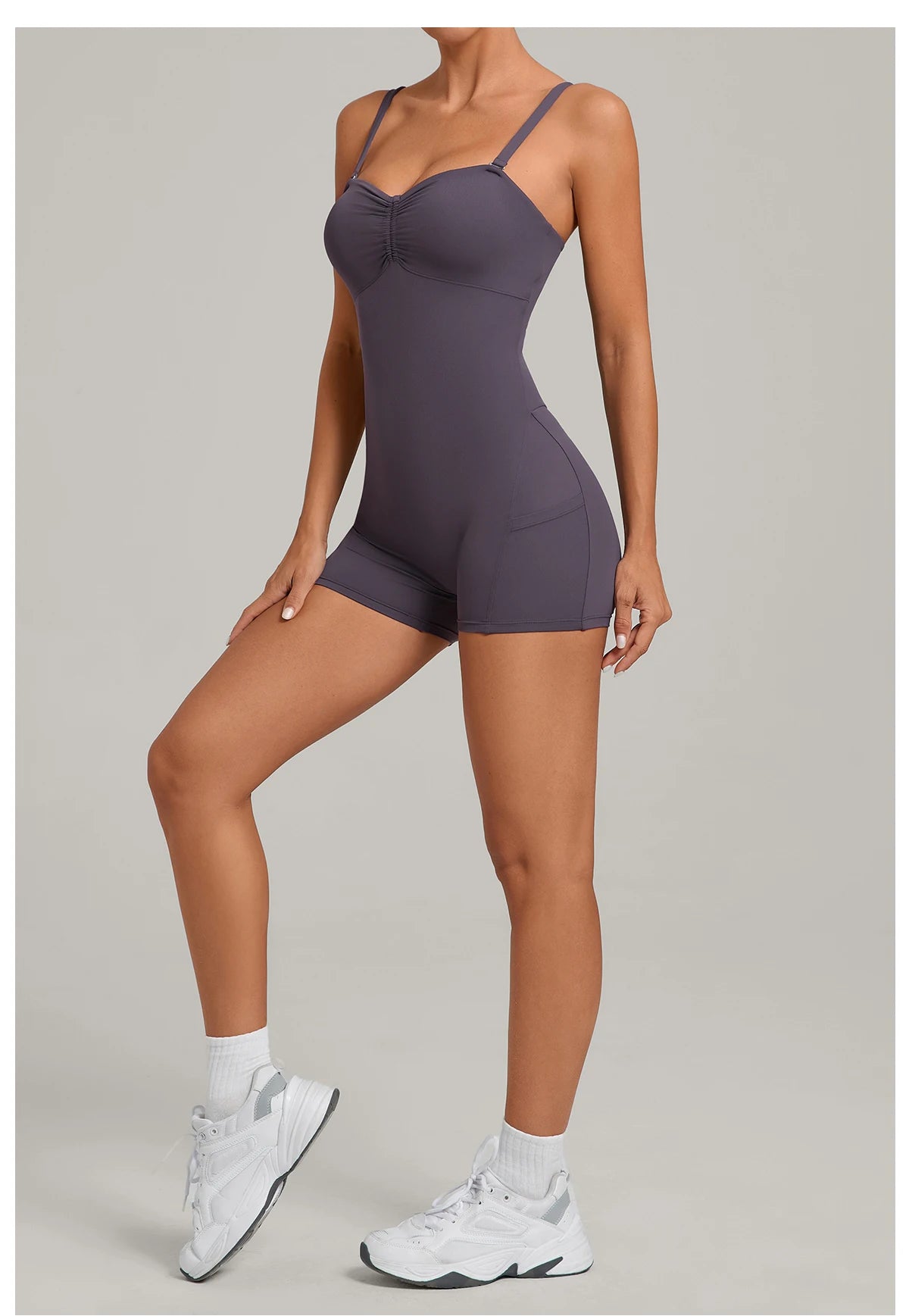 Womens Two Way Wear Bodysuit Sleeveless Yoga Stretch One Piece Romper Sexy Fitness Side Pockets Sportwears Bodysuit