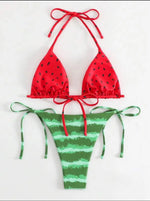 Sexy Women Cute Watermelon Print Halter String Micro Bikini Sets Two Pieces Swimsuit Swimwear Bathing Suit Beach Outfits Biquini