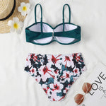 Print Bandeau Bikini Swimsuit Women Push Up Bikini Set Swimwear Female High Waisted Bathing Suit Beach Wear Brazilian Biquini