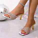 2026 Summer New Large High Heel Sandals Stiletto Comfortable Gold 43 Buckle Decorative Women's Shoes