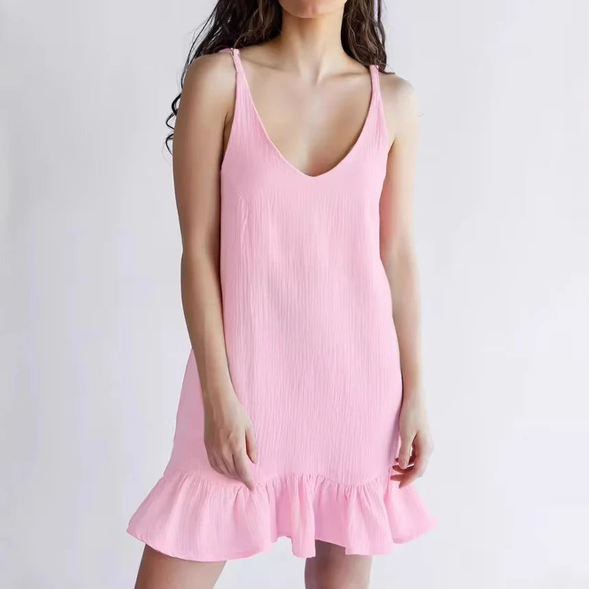 New Women's Strap Skirt Pure Cotton Sleepwear Breathable Loose Comfortable Soft Summer Strap Skirt Sweet and Cute Home Clothes