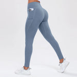  Women Leggings With Pockets Solid Color High Waist Butt Lifting Workout Tights Slim Elastic Pants Casual SportWear