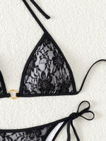 Embroidery Mesh Lace Halter High Cut Bikini Female Swimsuit Women Swimwear Two-pieces Bikini Set Bather Bathing Suit Swim Beach