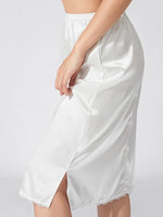 Women's Solid Color Skirts Elastic Waist Satin Underskirt Lace Trim Skirt for Under Dresses Black/White