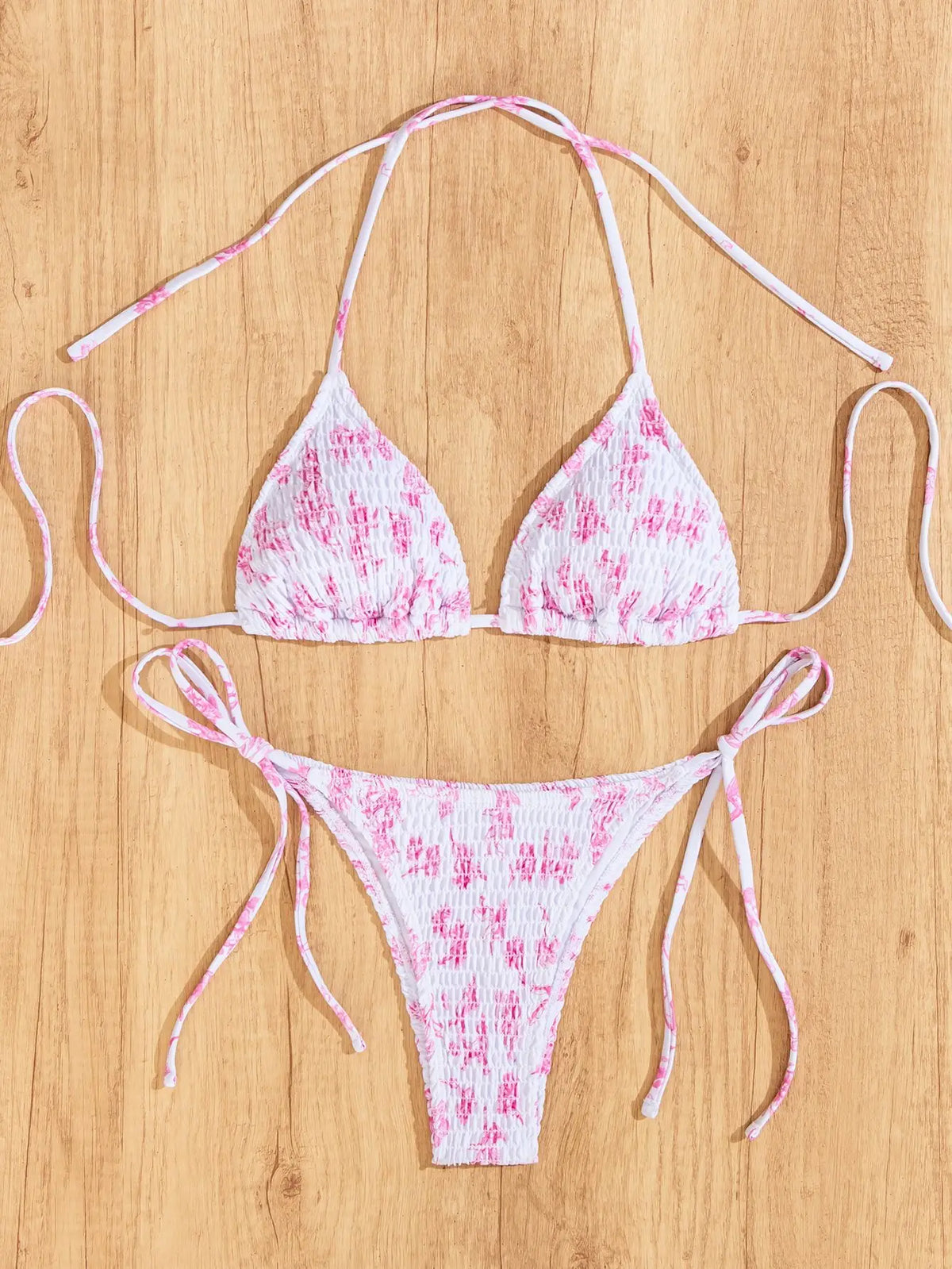 Blue Floral Print 2 Piece Micro Bikini Set for Women 2025 New Push Up Bra Thong Swimsuit Beach Bathing Suit Holiday Swimwear