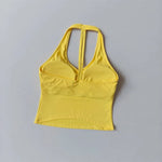 Women's Summer V-Neck Yoga Sports Vest Hanging Back Neck Design Outdoor Running Training Gathered Fit Top for Active Wear