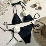 Sexy 3D Flower Black Triangle Bikinis Sets Micro Thong Swimsuit Women String Halter Bathing Suit Bikini 2026 Mujer Biquinis Swim