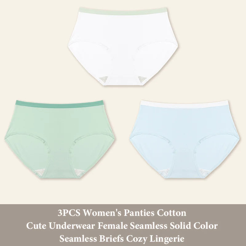 3Pcs/Set Women's Seamless Cotton Briefs Women Panties Solid Color Breathable Underwear Female Low Waist Soft Lingerie S-XXL
